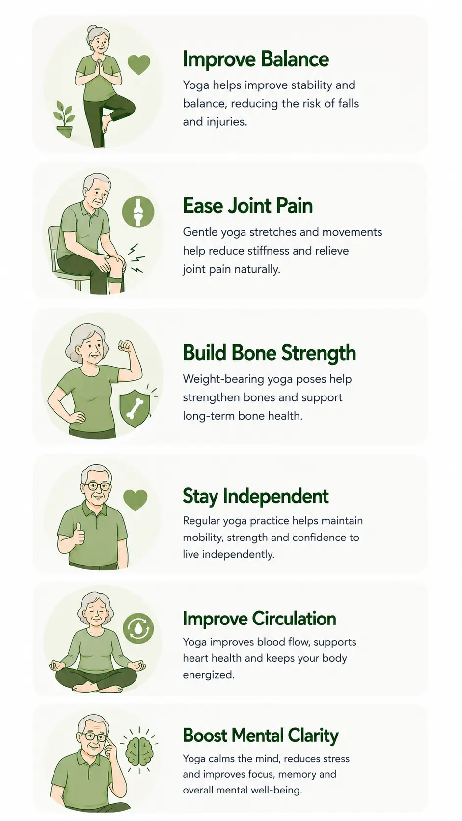 Common Goals We Help You Achieve — Improve Balance, Ease Joint Pain, Build Bone Strength, Stay Independent, Improve Circulation, Boost Mental Clarity